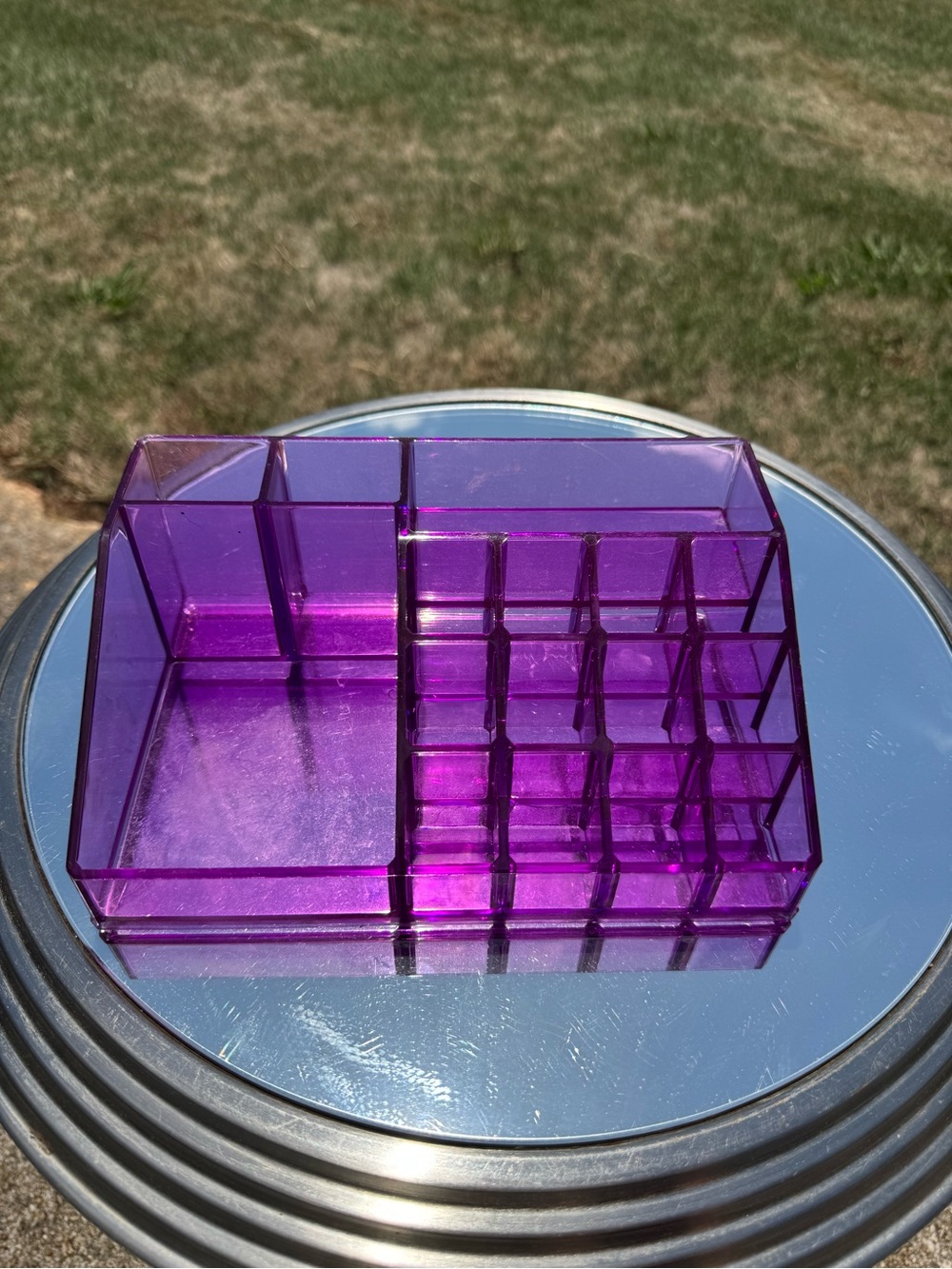 Purple Acrylic Desk Organizer - Multi-Compartment Makeup & Office Storage